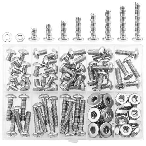 HELIFOUNER 102 Pieces #12-24 Phillips Pan Head Machine Screws Nuts Washers Assortment Kit, Coarse Thread, Fully Machine Threaded, 304 Stainless Steel
