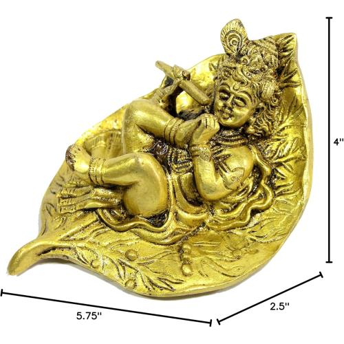 eSplanade - Baby Krishna Gopal Gopala on Leaf Idol Murti Statue Sculpture - Brass