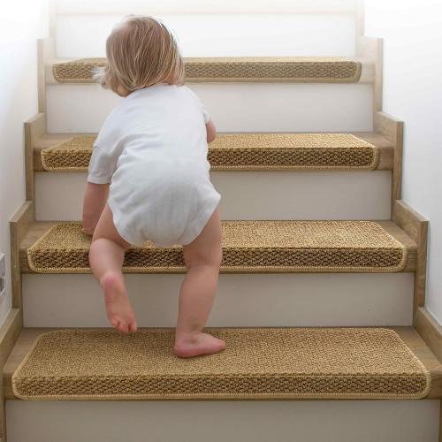Bullnose Carpet Stair Treads, Non Slip Stair Treads for Wooden Steps Indoor, Stair Runner, Soft Stair Rugs, Edging Stair Protectors, Washable, 29.5x9.5x1.5 14pcs, Beige