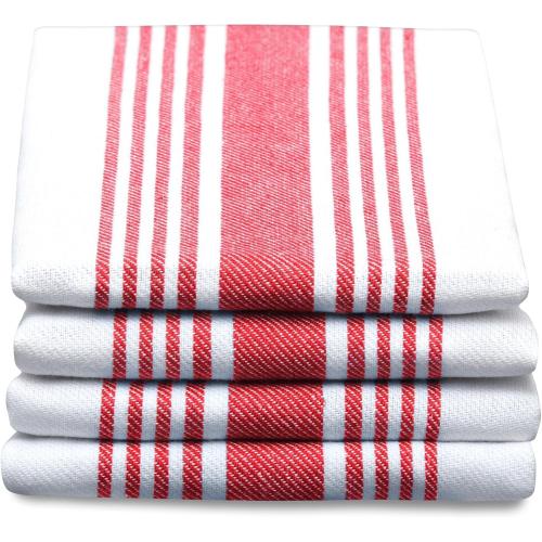 Red & White Striped 100% Cotton Kitchen Towels – 18x28 Inch Hand Towel Organic Cotton, Soft & Highly Absorbent Tea Towels for Drying, Machine Washable Hand Towels (Set of 6)