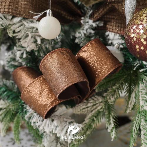 HUIHUANG Brown Velvet Wired Ribbon 2.5 inch Velvet with Glitter Copper Brown Christmas Ribbon for Tree Decorations, Bows, Wreath, Garland, Gift Wrapping, Fall Decor- Continuous 10 Yards