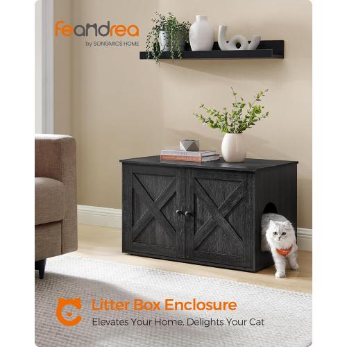 Feandrea Cat Litter Box Enclosure, Litter Box Furniture Hidden with Removable Divider, Indoor Cat House, End Table, 31.5 x 20.9 x 19.7 Inches, Ink Black UPCL002B01