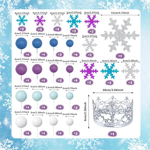 Snowflake Cake Toppers Ball Cake Picks and Snowflake Cake Toppers for Winter Themed Wedding Christmas or Birthday Party Decorations