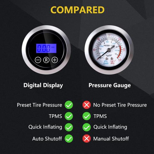 Tire Inflator Portable Air Compressor Car Tire Pump with 3 Nozzle Adaptors and Digital LED Light DC 12V Electric Car Air Pump for Car Tires and Other Inflatables Yellow