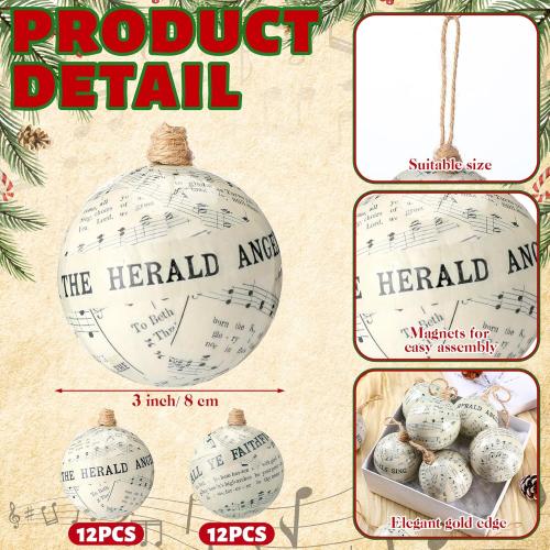 Daifunli 12 Pcs 3.15 Inch Christmas Tree Music Notes Ornament Vintage Balls Music Themed Merry Christmas Hanging Decorations Xmas Festive Pendant Home Decoration