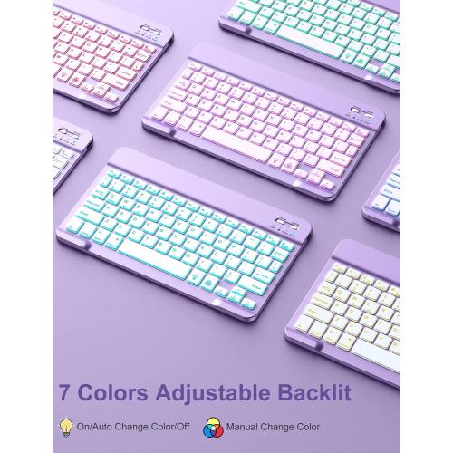 Hamile for iPad 9th Generation Case with Keyboard 10.2 Inch - Backlit Wireless Detachable Folio Keyboard Cover with Pencil Holder for iPad 8th Gen/7th Gen/iPad Pro 10.5/iPad Air 3rd Gen (Purple)