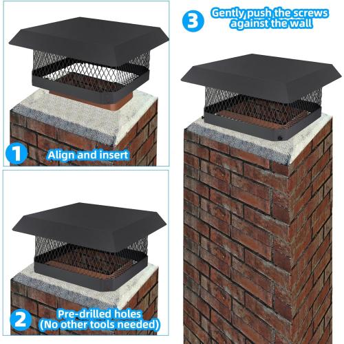 13 x 13 Chimney Caps Fireplace Chimney Cover for Outside Flue Tile Clay, Chimney Flue Cover Chimney Vent Cap with Screen Hood Plate,Galvanized Steel Chimney Rain Cap Roof Rain Guard Top Protector