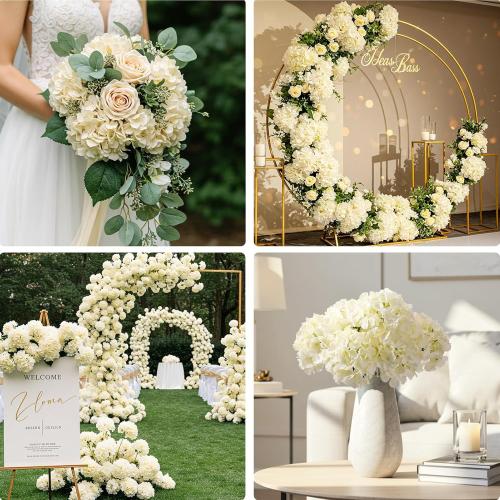 WHITE Auihiay 404PCS Hydrangea Artificial Flowers, Silk Artificial Flowers Heads with Stems, Champagne Lifelike Faux Flowers for Wedding Centerpieces, Arch and Background, Party, Home, Baby Shower Decor