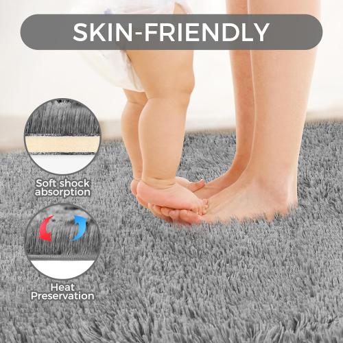 Grey Ultra Soft Rug for Living Room, Fluffy Shag Area Rug for Bedroom, Modern Shaggy Carpets Fuzzy Rug for Teens Dorm Nursery Home Decor Aesthetic, Upgrade Anti-Skid Durable, Grey