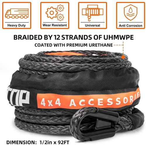 ALL-TOP Synthetic Winch Rope Cable, 1/2 x92ft, 31500LBS Winch Replace Line with Protective Sleeve for Offroad Vehicle SUV Truck