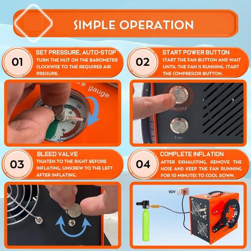 Pcp Air Compressor,Built-in Converter Water-Oil Filter,Auto Stop,Oil/Water Free,Unique Vertical Wire Spool Portable Design,Powered by Car 12V DC or Home 110V AC for Paintball Scuba Tank
