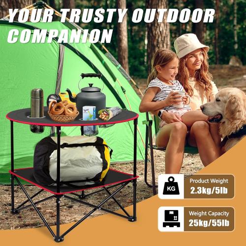 Portable Camping Table, Outdoor Beach Tables for Sand Foldable Picnic Table with 4 Cup Holders & Carry Bag, Lightweight Waterproof Canvas Tables for Outside, Fishing, Hiking, Tailgating