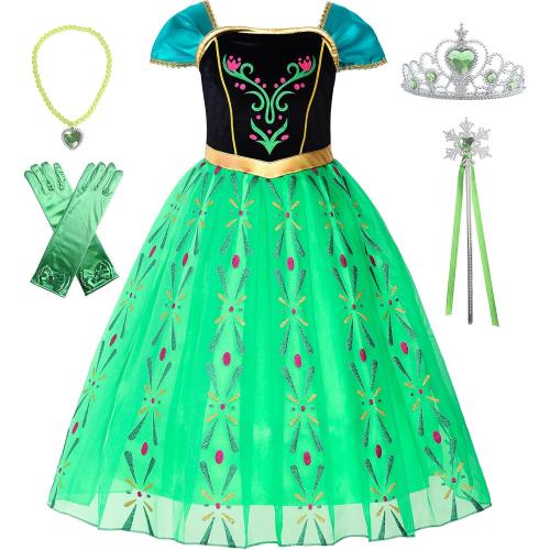 Girls Princess Costume Dress up Green, with Accessories，120
