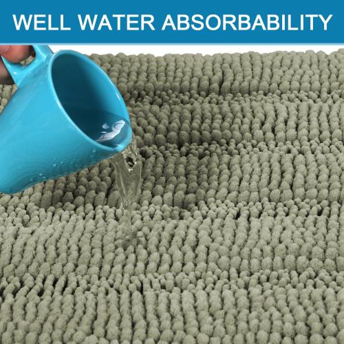 H.VERSAILTEX Bathroom Rug Sets 2 Piece Bath Mats Non Slip Thick Soft Chenille Striped Bath Rug achine Washable Shower Floor Rugs for Tub, Shower and Floor (Eucalyptus Green, 20 x 32/17 x 24)