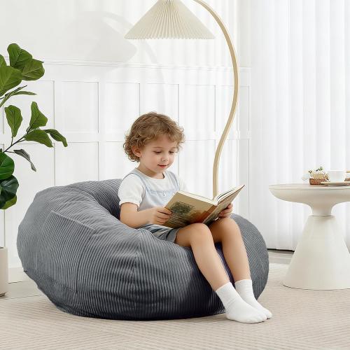Bean Bag Chair with Corduroy Cover for Teens and Kids, Small Comfy Fluffy Floor Chair for Living Room Bedroom