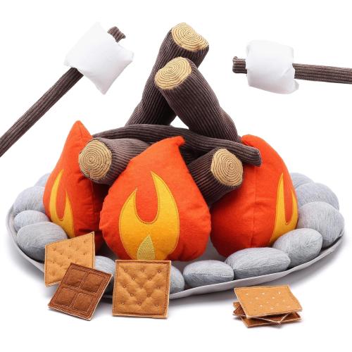 Pretend Campfire - Sensory Play Pretend Camping Set for Kids with Plush Fire, Logs and Stones - 17 Pieces - Safe, Soft, Fake Fire Pit - Felt Toy Campfire Playset for Kids