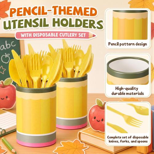 3 Sets Back to School Party Supplies with Cutlery Set