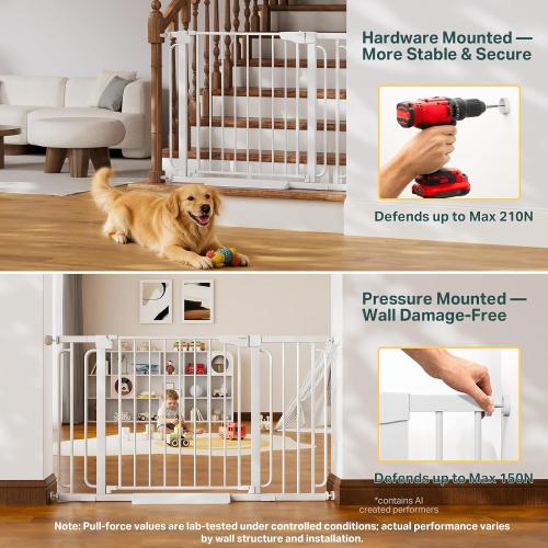 Cumbor 36.6-64 Extra Wide Baby Gate for Stairs, Dog Gates for Doorways, Auto-Close Pet Gate Indoor, Pressure Mounted Walk Through Safety Child Gate for Kids Toddler, Tall Pet Puppy Fence Gate, White
