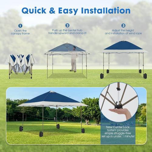 OUTDOOR LIVING SUNTIME 13x13 Instant Easy Pop Up Canopy, Navy | Portable Commercial Gazebo, Camping Gazebo Tent Shelter, Wheeled Roller Carry Bag, Bonus Weight Sandbags, Stakes, Ropes