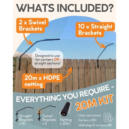 Cat Fence Outdoor Barrier - Top of Fence Height Extender Solution for Pets - Wall Topper – Invisible Solution for Small Dogs - Cat proofing Fence Extension - Catio (20m / 66ft)