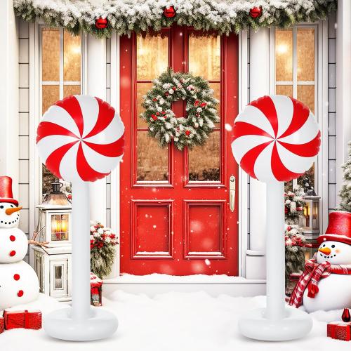 4 Pcs Christmas Inflatables Candy Outdoor Decorations 4 FT Christmas Candy Inflatable Column Blow up Decoration for Winter Xmas Lawn Yard Garden Home Decor(Red, White)