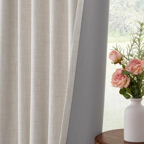 INOVADAY 100% Blackout Curtains for Bedroom, Black Out Curtains 96 Inch Long, Clip Rings Linen Blackout Drapes, Thermal Insulated Room Darkening for Living Room, 2 Panels - Beige,W50xL96