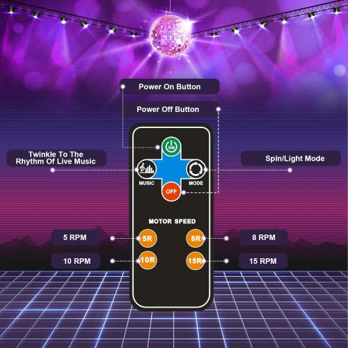 Disco Ball with Motor and Light | 5/8/10/15 RPM Adjustable Speed Rotating