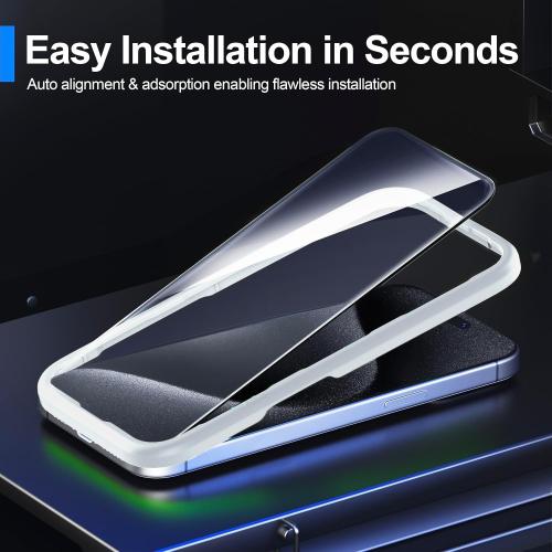 Ailun 3 Pack Screen Protector for iPhone 15 Pro Max [6.7 inch]   3 Pack Camera Lens Protector with Installation Frame,Sensor Protection,Dynamic Island Compatible,Case Friendly Tempered Glass Film