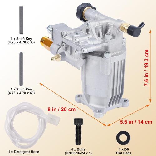 Biswing Pressure Washer Pump, 3/4 Shaft Horizontal Axial Plunger, 3400 PSI Max, 2.5 GPM, Replacement Pumps for Cold Water Gas Power Pressure Washer