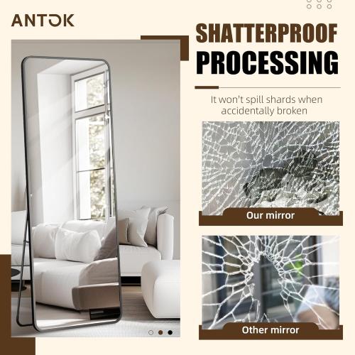 Antok Over The Door Mirror Full Length, 49'' x 14''Wall Mounted Hanging Mirror, Aluminum Alloy Frame, Shatterproof Glass, No Drill Installation for Bedroom, Closet, Bathroom, Dorm, Round Corner,Black ‼️used‼️