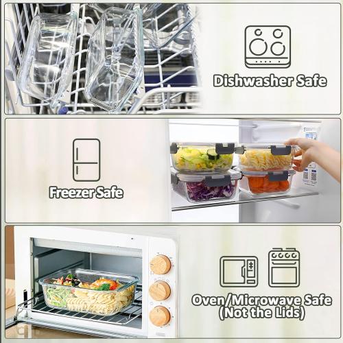 [10-Pack] Glass Meal Prep Containers with Lids, MCIRCO Food Storage Containers with Snap Locking Lids, Airtight Lunch Containers, Microwave, Oven, Freezer and Dishwasher