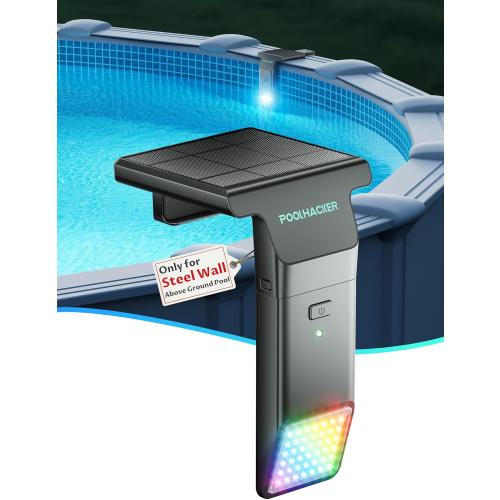 POOLHACKER Solar Pool Lights Only for Steel Wall Above Ground Pool【Original】, 10-Color 4-Mode LED Pool Lights, Underwater Swimming Pool Lighting with Timer Off, Remote, 1 Pack