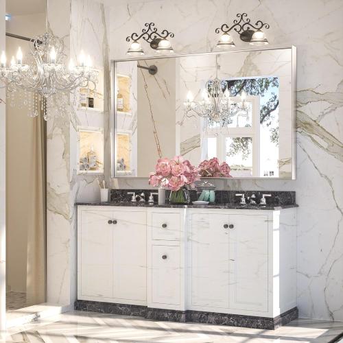 Size 48x 30 Brushed Silver Bathroom Vanity Mirror 48 x 30 Inch Large Rectangle Wall Mounted Mirror Square Corner Metal Framed Farmhouse Mirror Modern Rectangular Mirror for Over Sink(Horizontal/Vertical)