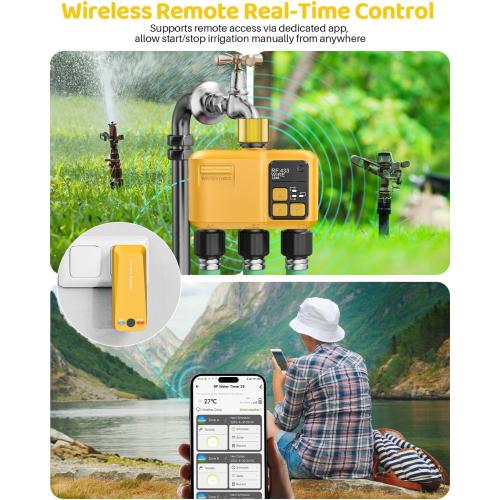 WiFi Water Timer 3 Outlet Garden, Brass Inlet