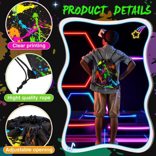 Yiyiring 16 Pcs Glow in the Dark Gift Bags Neon Treat Drawstring Bags for Glow Party Supplies Birthday Travel Camping Decor(Neon Party)