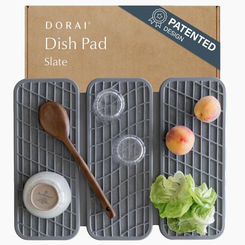 Dish Pad - Collapsable Stone Dish Drying Mat with Diatomaceous Earth for Quick Drying - Ultra Absorbent - Encased in Silicone - Eco-Friendly, Foldable - Original 19.9x15.2, Slate