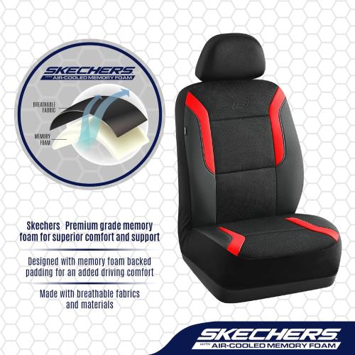 Skechers Memory Foam Car Seat Covers, Air Cool Mesh Thick Seat Covers, Car Seat Covers Front Seats Airbag Compatible, Automotive Comfort & Protection for Most Cars,Vans,Trucks, SUVs,Red