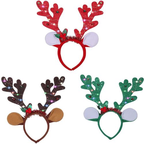3 Pcs Christmas Antler Headband with LED Lights for Christmas Parties and Festive Decorations