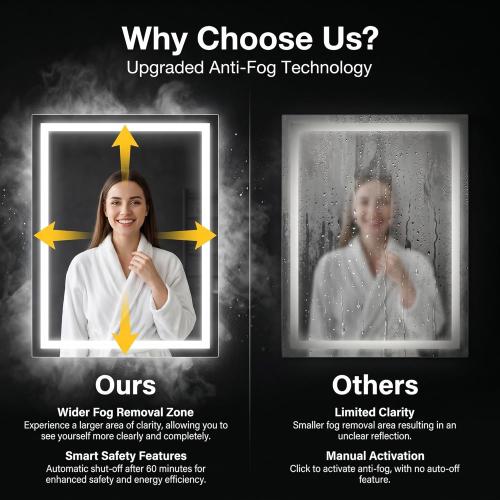 Antok 24x36 LED Bathroom Mirror with Lights, Backlit   Front Lit Vanity Mirror with CRI>90, Dimmable Anti-Fog Smart Mirror with Memory Function, 3 Color Temperatures, Shatterproof Tempered Glass, ETL