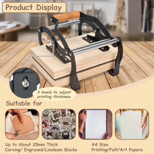 TOPOWN Linocut Press Machine, Printing Hand Lever Press Machine, Linocut Manual Printmaking Machine, A4 Size Lever Printmaking Press Machine with Felt Pad for Blocks up to About 25mm Thick