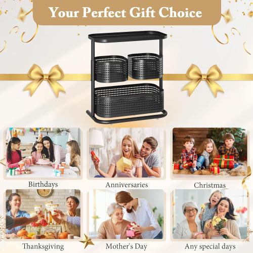 KINGRACK Bathroom Counter Organizer, 3 Tier Rotating Vanity Bedroom Storage cabinet, Cosmetic Holder Standing Shelf, Bathroom Tray for Countertop Storage, Kitchen Spice Rack, Black