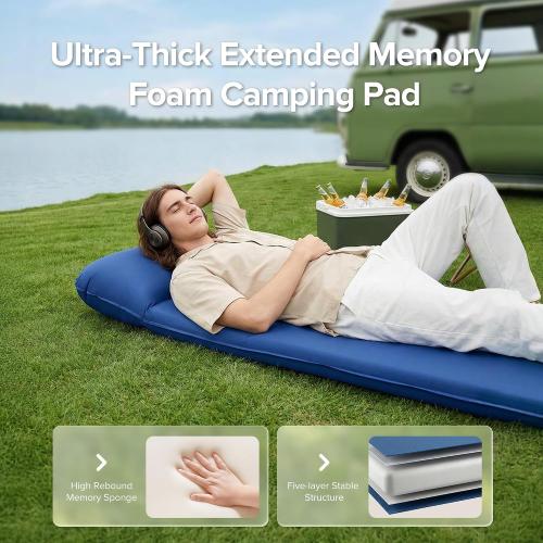 Self-Inflating Sleeping Pad for Camping, 3 Ultra-Thick Outdoor Camping Mat with Pillow & 9.5 R-Value, Insulated All-Season Foam Camping Mattress for Camping Travel Tent Car