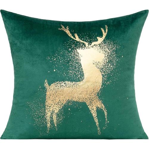 All Smiles Christmas Decorations Throw Pillow Covers Cases 16X16 Set of 4 Winter Xmas Indoor Home Décor Ornaments Velvet Navidad Cushion for Sofa Christmas Tree Snowflake Reindeer， Dark Green Gold
