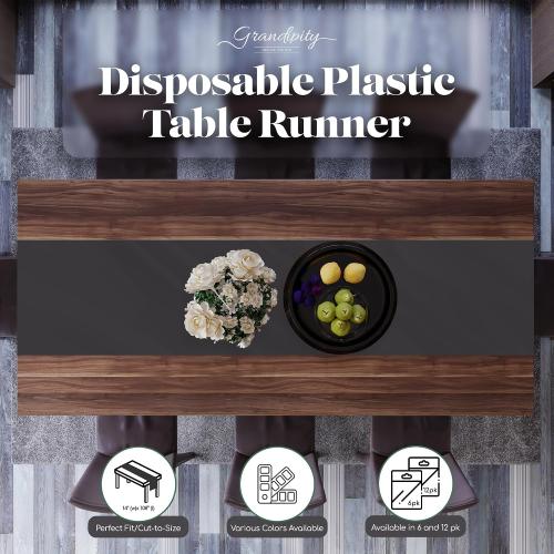 Dark Grey 3 Pack Premium Disposable Plastic Table Runner 54 x 108 Inch. Table Runner for Dinner Parties & Events by Grandipity