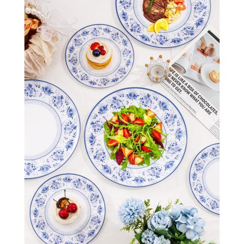 WONDERFUL 32pcs Blue Plastic Plates Blue and White Fancy Disposable Plates Floral Decorative Plate Disposable Heavy Duty for High-End Party Retro Decor