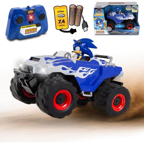 NKOK RC Sonic Racing CrossWorlds Monster Truck, Sonic, Ready-to-Run 2.4GHz Remote Control Toy, Turbo Boost, Wheelie & Donut Action, All-Terrain, Off-Road, Ages 6 , Fun Gift for Kids, Toy Award Winner