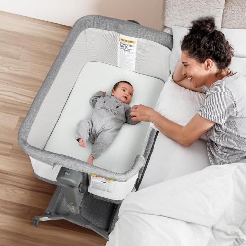 3-in-1 Baby Bassinet, Bedside Bassinet Sleeper, Rocking Bassinet with Comfy Mattress&Breathable Mesh, 6-Height Adjustable, Quiet Moveable & Easy-Assembly Grey Crib, 0-5 Months Baby