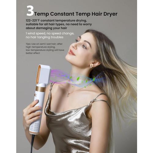 Ukliss 6 in 1 Blow Dryer Brush,Hair Dryer Brush with Ionic Technology, Multifunctional Styler Styling Tools, Auto Air Curler for Hair, Fast Styling for Most Hair Types, Safe ALCI Plug (White Gold)