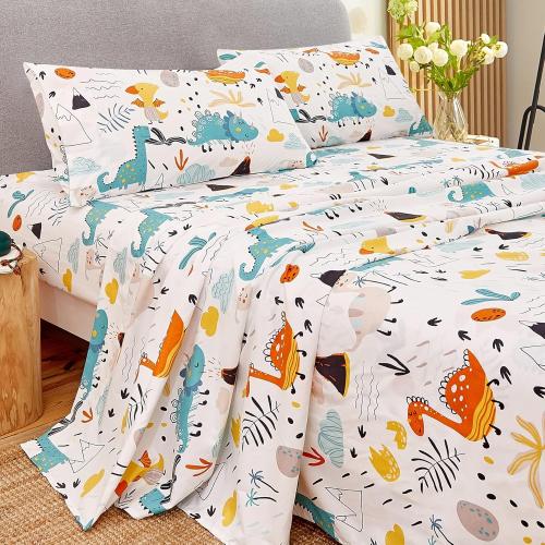 JSD Kids Dinosaur Sheet Set Twin Size, 3 Piece Soft Printed Microfiber Bed Sheets for Boys Girls Deep Pocket