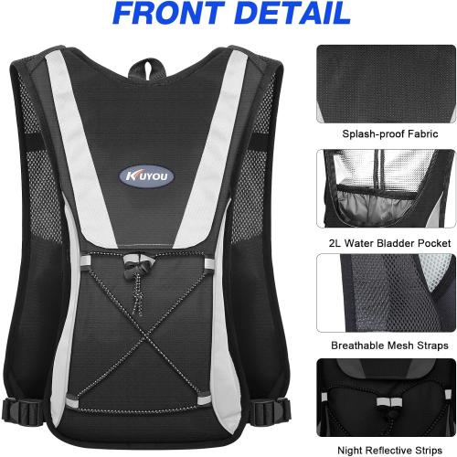 KUYOU Running Hydration Vest - Lightweight Insulated Hydration Backpack with 2L Water Bladder, Adjustable Chest Straps and Reflective Water Backpack for Trail Running Marathon Race Hiking Cycling